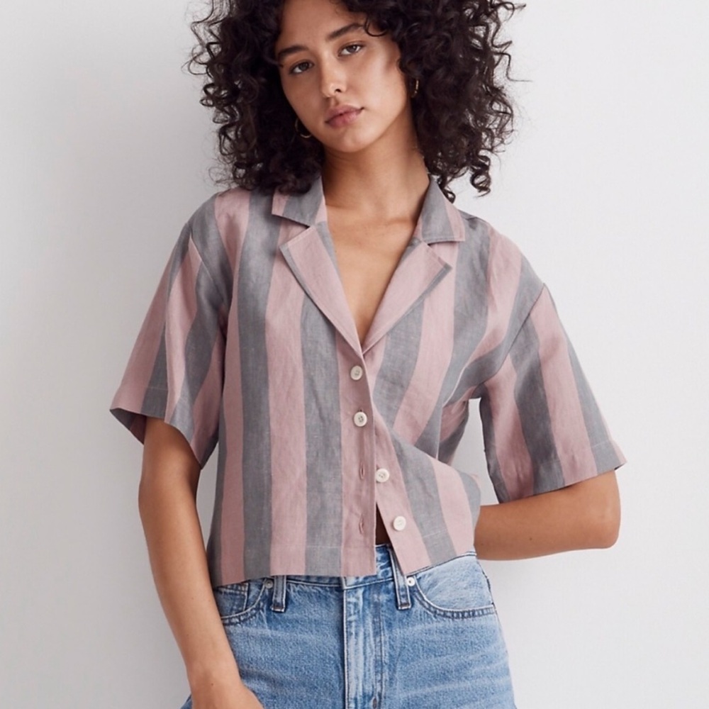 Madewell 100% Linen Resort Shirt Striped size L